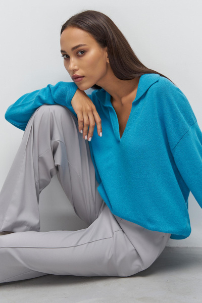 Поло из кашемира с длинным рукавом (бирюзовый)